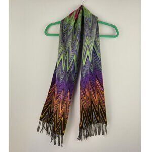 V. Fraas Cashmink Soft Colorful Zigzag Fringe Scarf